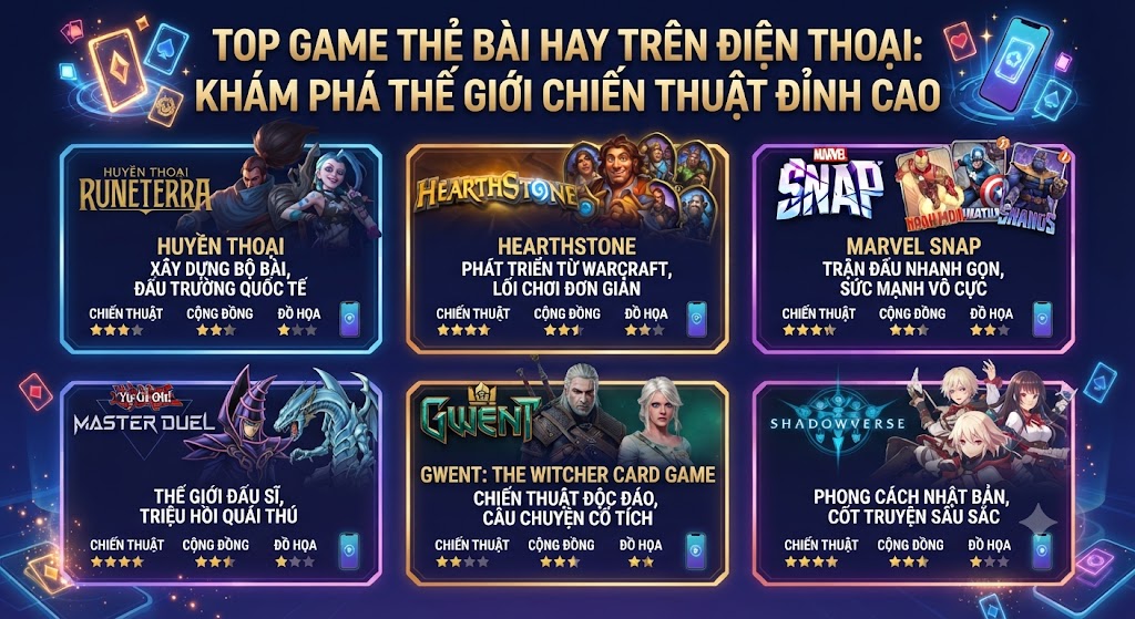 top game thẻ bài hay trên điện thoại